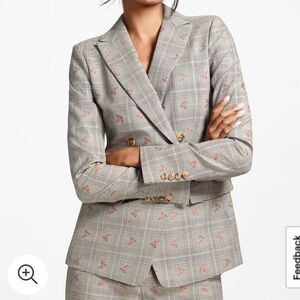 Floral Glen Plaid Wool-Cotton Double-Breasted Jacket size 8